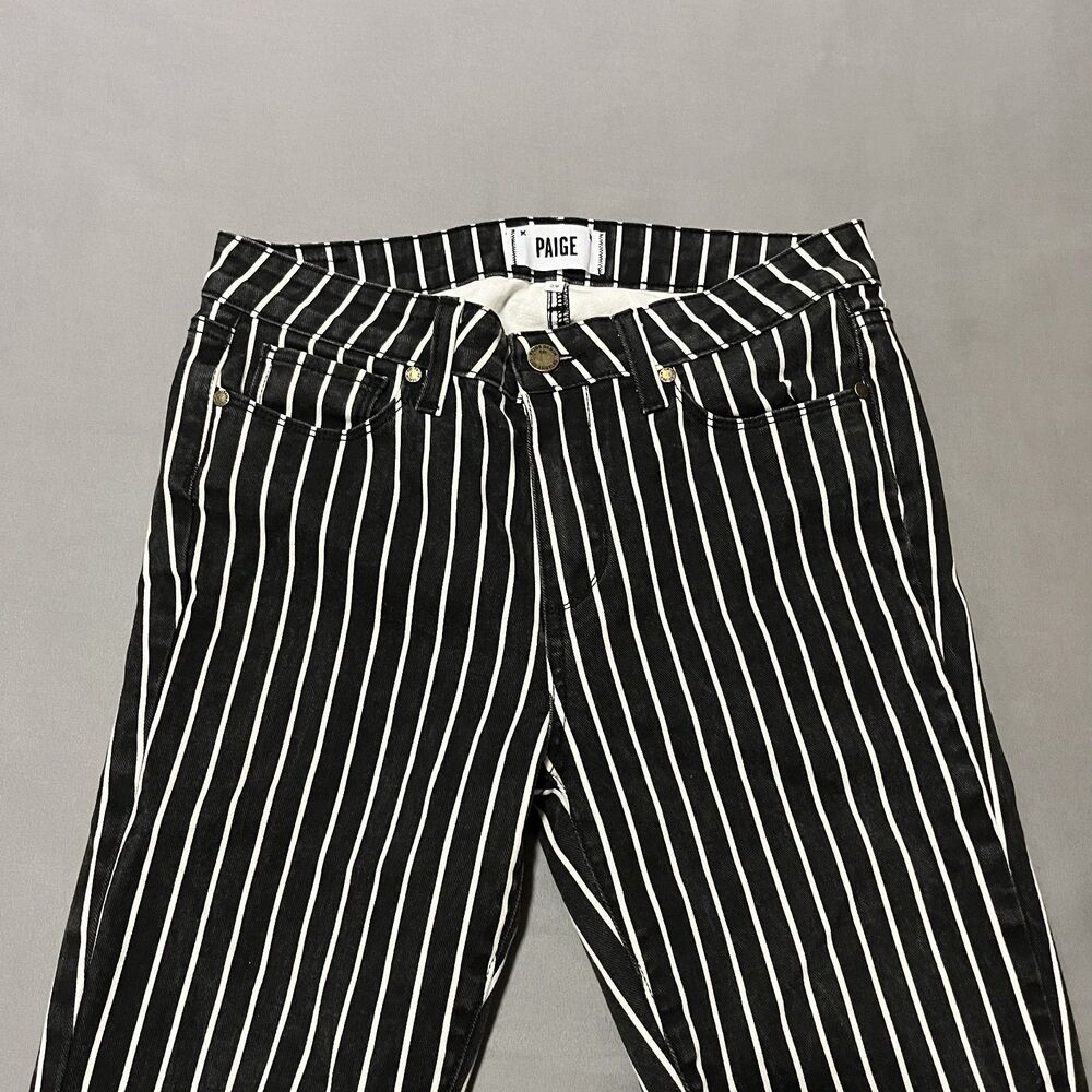 Paige Jeans Women’s Stripe Hoxton Ultra Skinny Midrise Ankle Zip Black/White, 29 - Picture 6 of 11